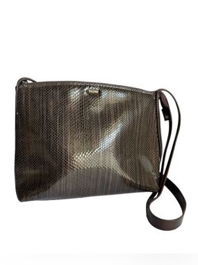 PICARD Snakeskin Embossed Leather Shoulder Bag Brown Reptile Purse Germany Vtg‎